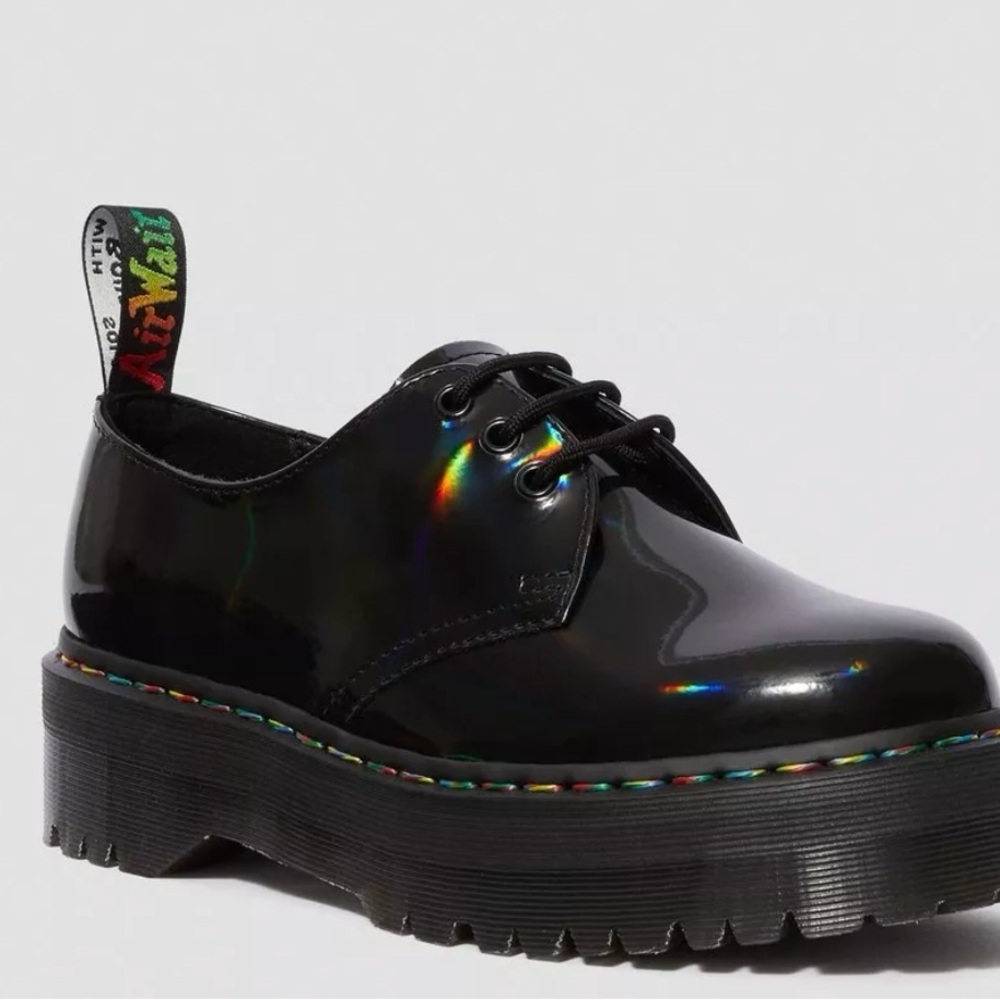 Dr. Martens 1461 rainbow patent leather platform shoes